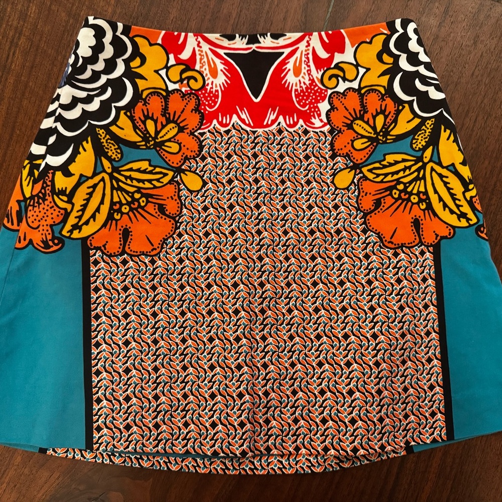 Express Floral Patchwork Mini Skirt in Orange, Teal, Black